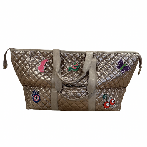 Bespoke Mahjong Patch Perfect quilted tote in brushed gold, view 2