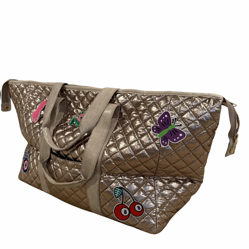 Bespoke Mahjong Patch Perfect quilted tote in brushed gold, view 6