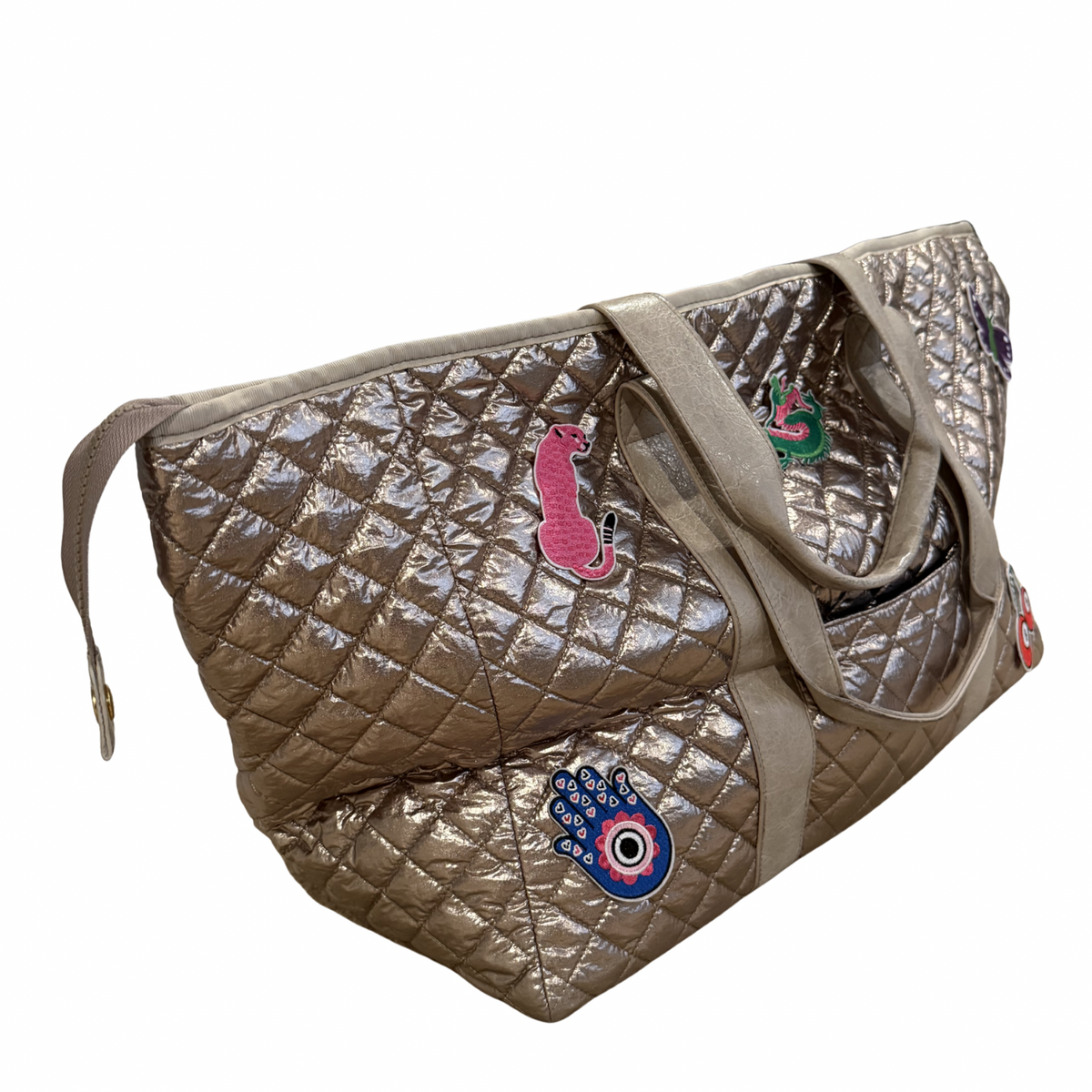 Bespoke Mahjong Patch Perfect quilted tote in brushed gold, view 4