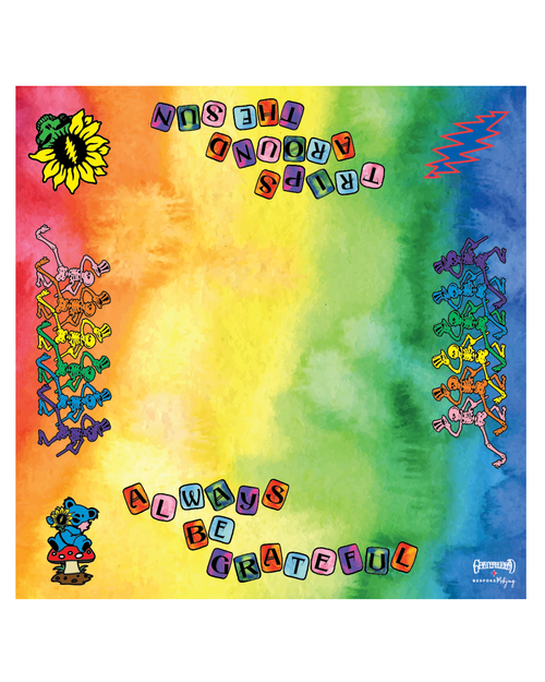 Always Be Grateful rainbow tie dye side of the Grateful Dead mahjong mat