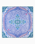 Oh My Mahjong Chantilly mahjong mat laid flat, lace-inspired medallions in powder blue, sage, and blush