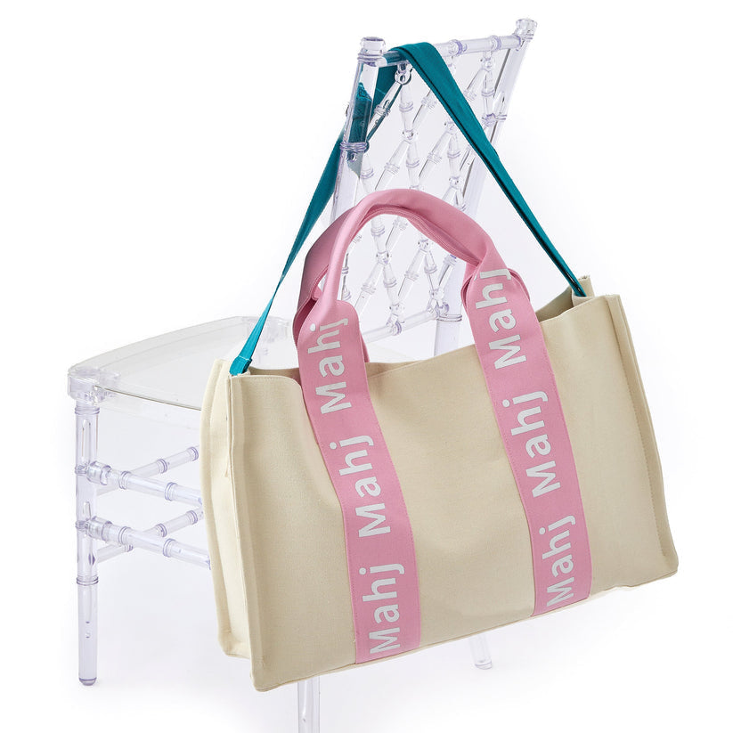 Light Pink Mahj It All canvas tote, front view