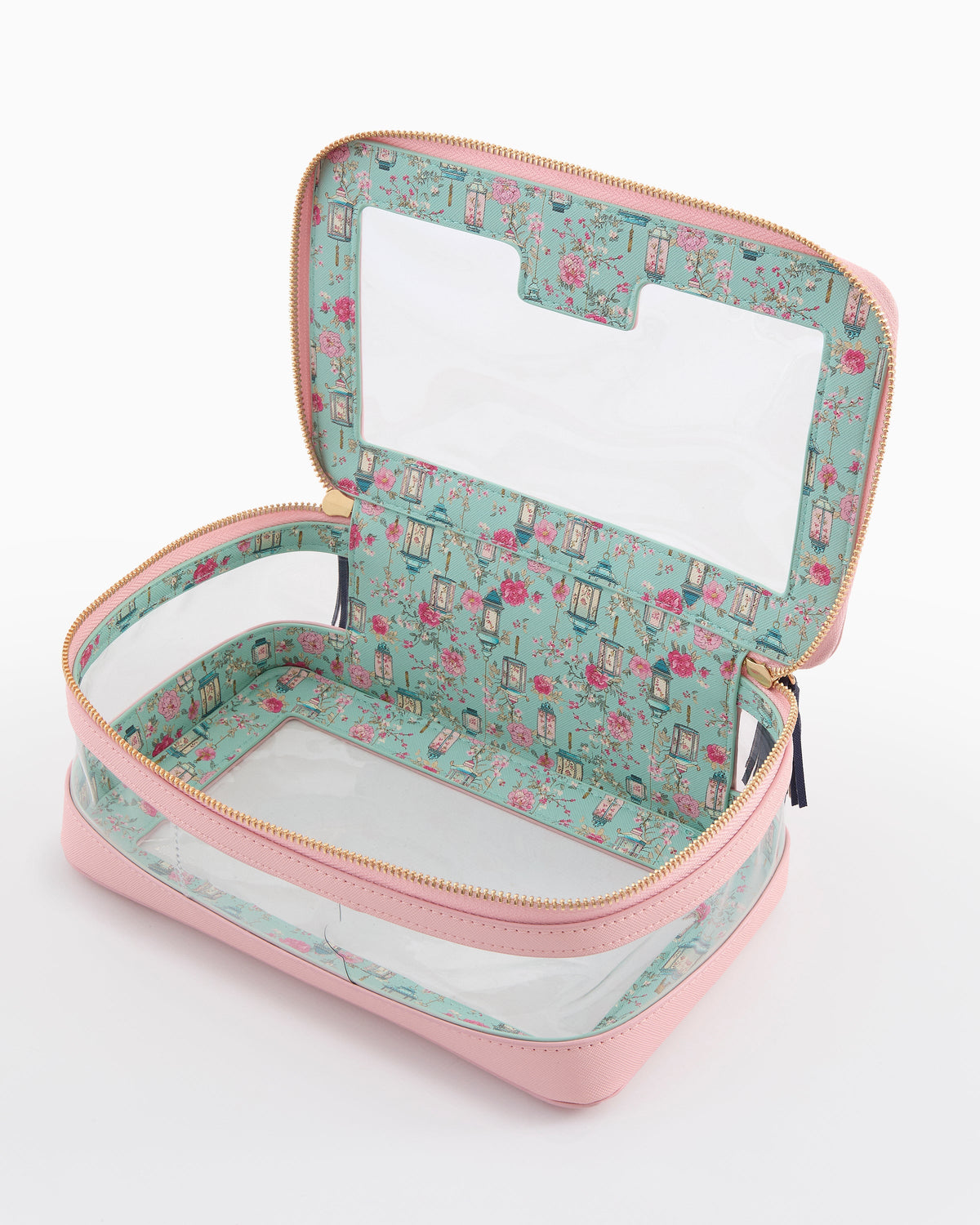Light Pink tile storage bag open showing patterned lining