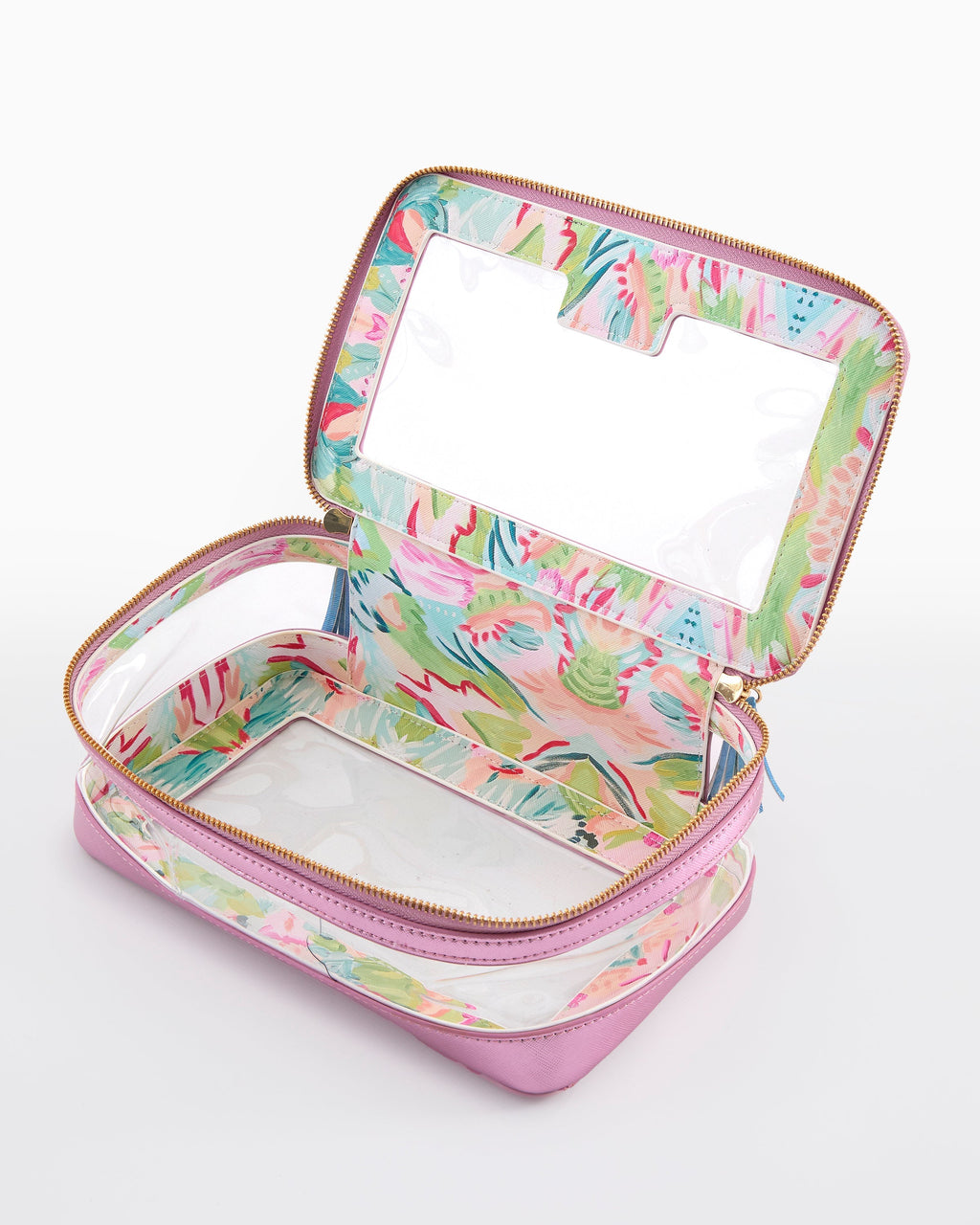 Metallic Light Pink tile storage bag open showing patterned lining