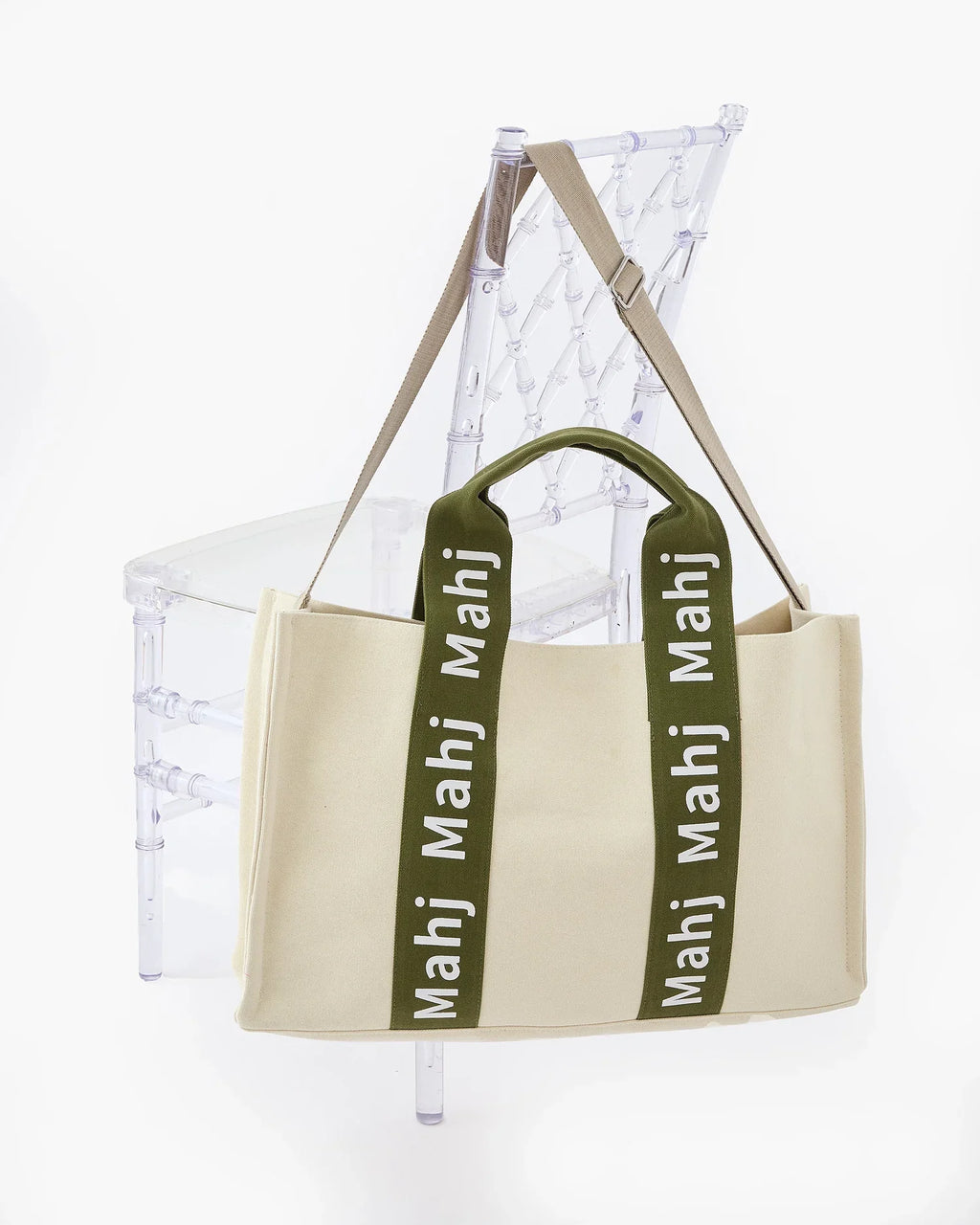 Olive Mahj It All canvas tote, front view