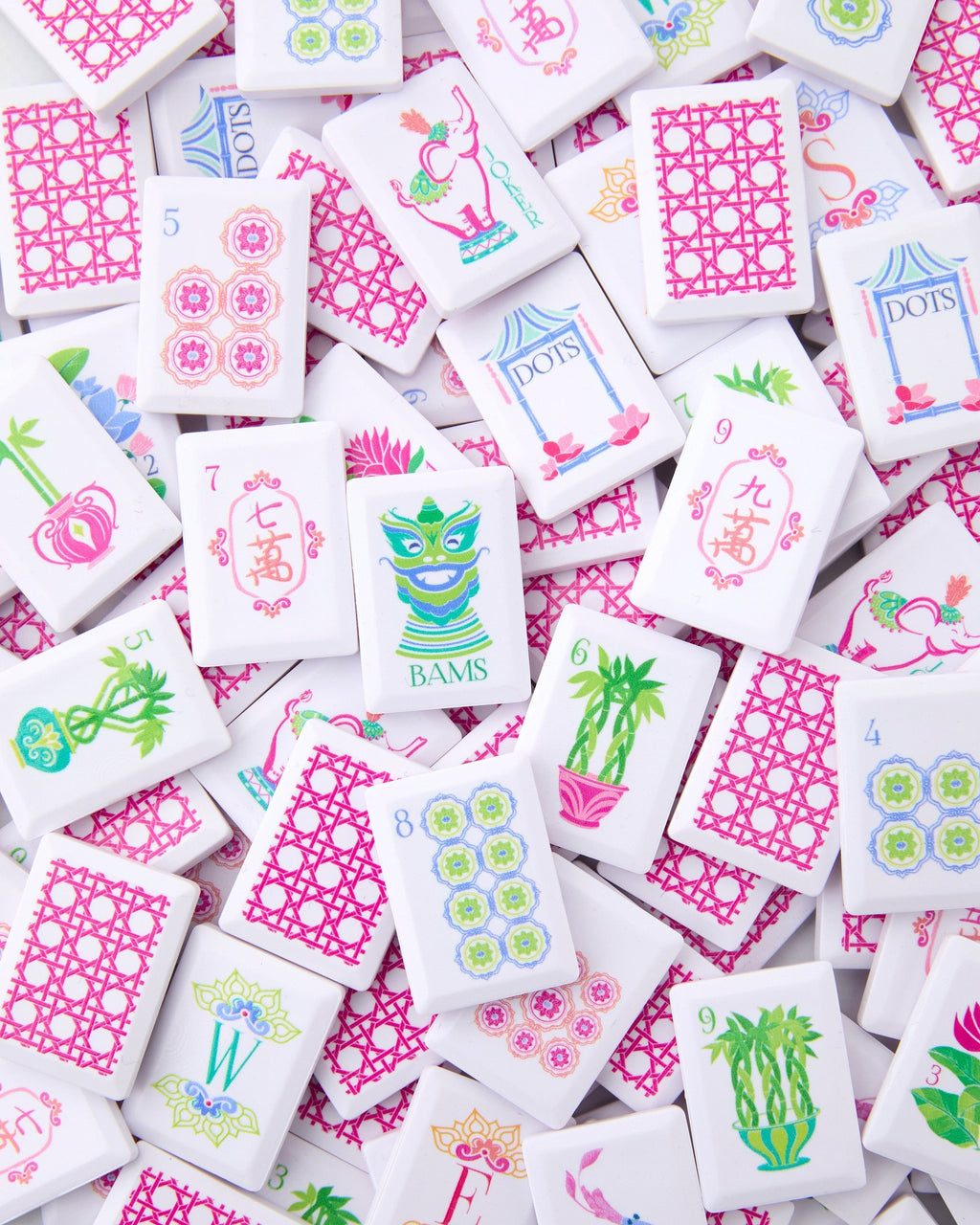 Poppy Debutante tiles scattered face up and face down