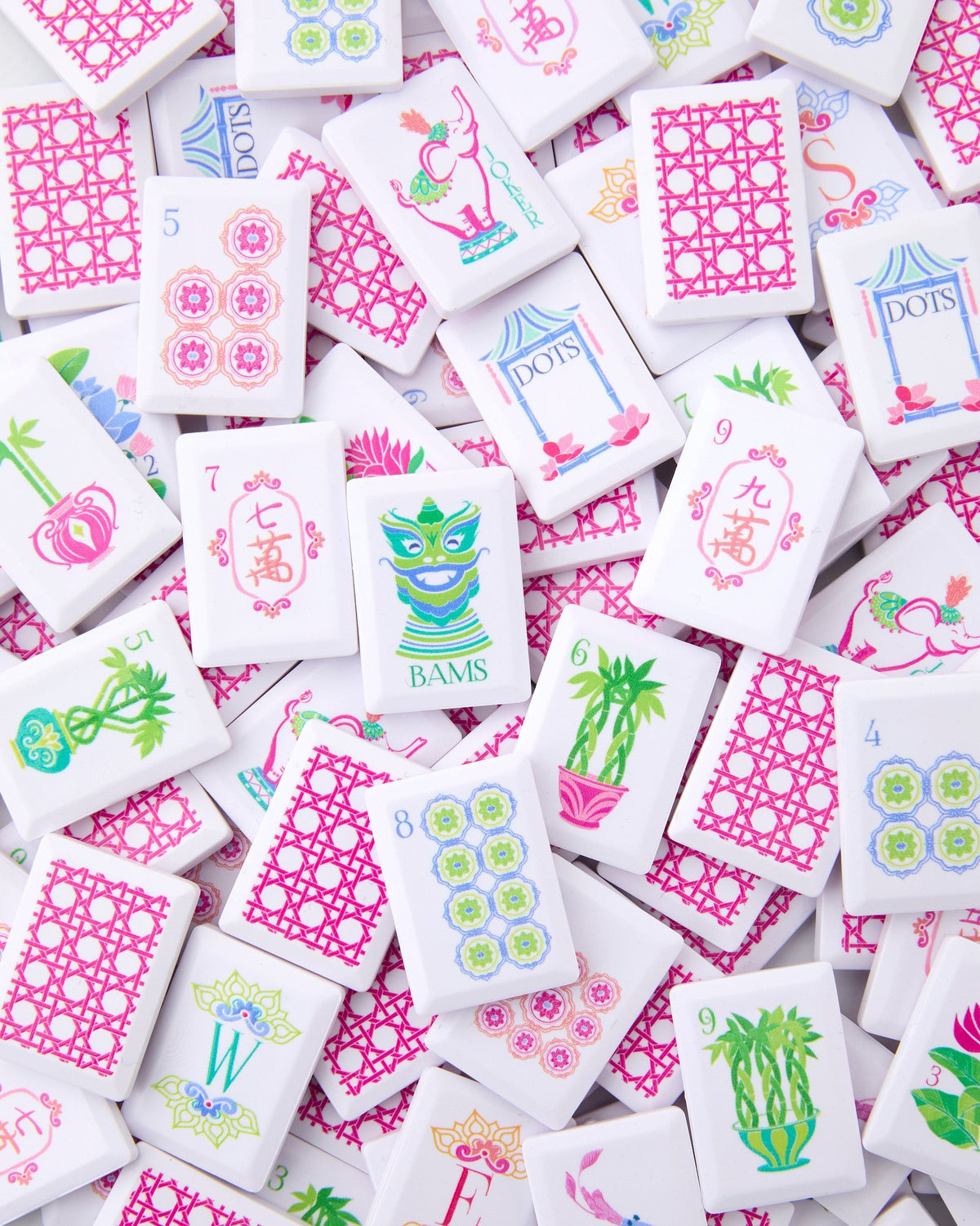 Poppy Debutante tiles scattered face up and face down