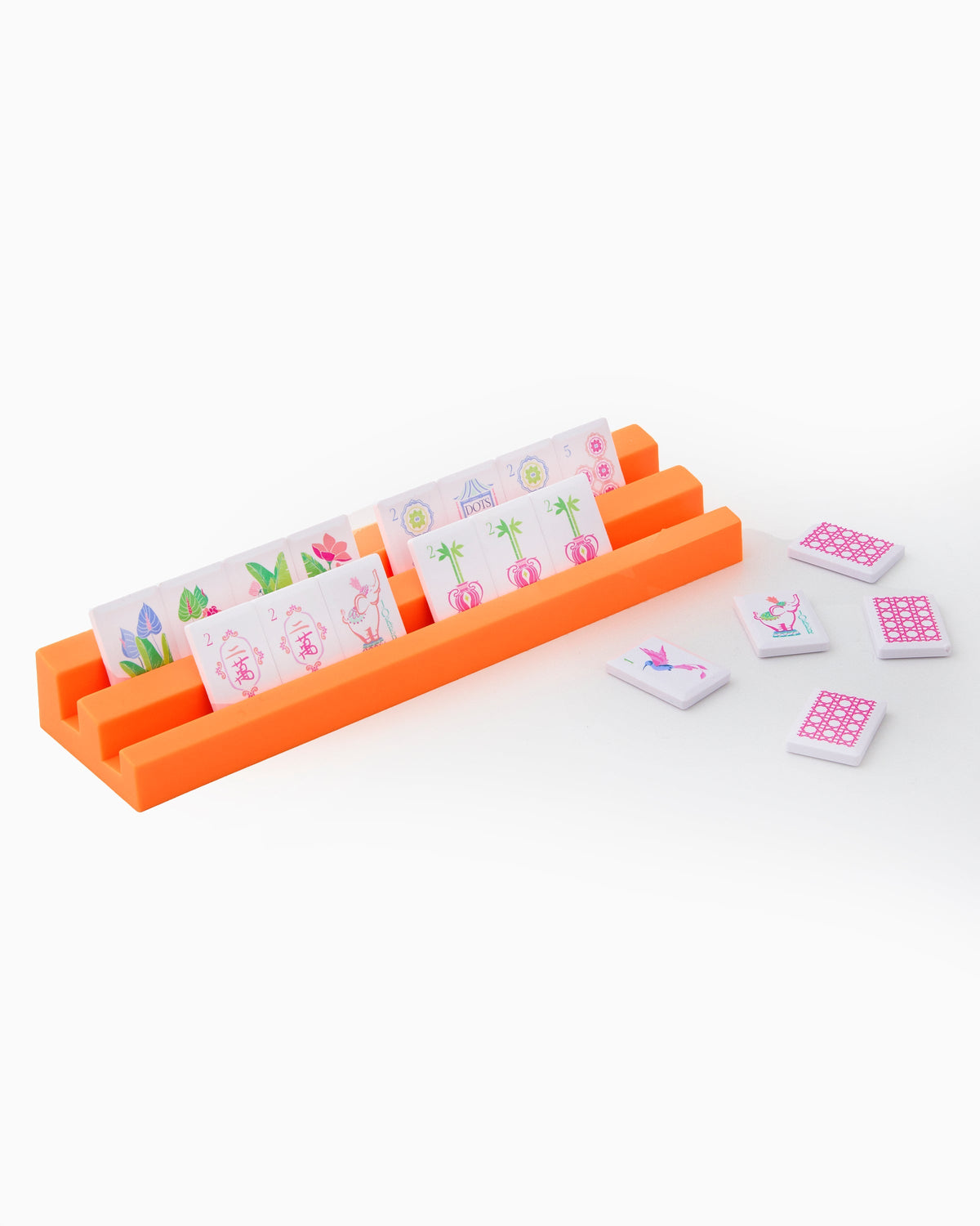 Orange plastic double rack with Poppy tiles
