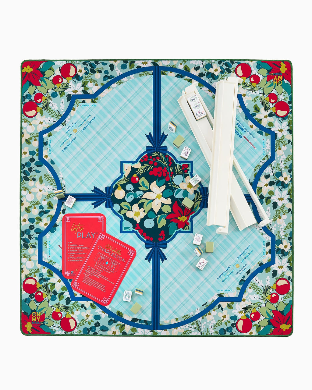 Winterberry mahjong mat set up with racks; tiles and racks sold separately